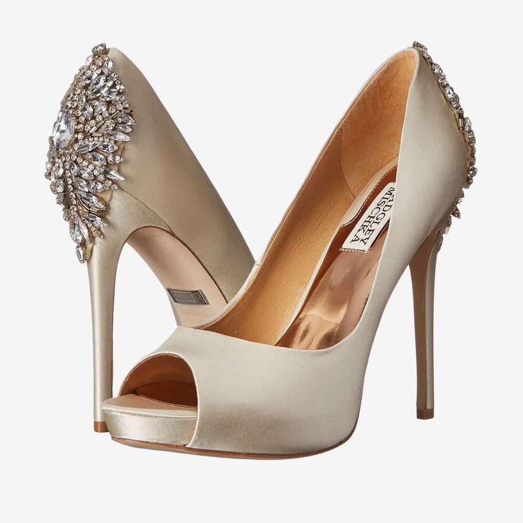 Badgley Mischka Kiara Satin Tan Platform Pumps
